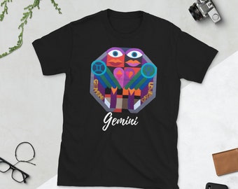 Gemini Zodiac Tapestry Art T-Shirt, 1980s Inspired Astrology Tee