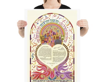 Personalized Bohemian Colorful Ketubah, Jewish Marriage Certificate