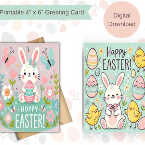 Happy Easter Greeting Card - Digital Download | Printable Easter Card | Cute Bunny Card | Instant Download PDF