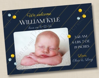 Foil Confetti Baby Boy Custom Photo Birth Announcement Design