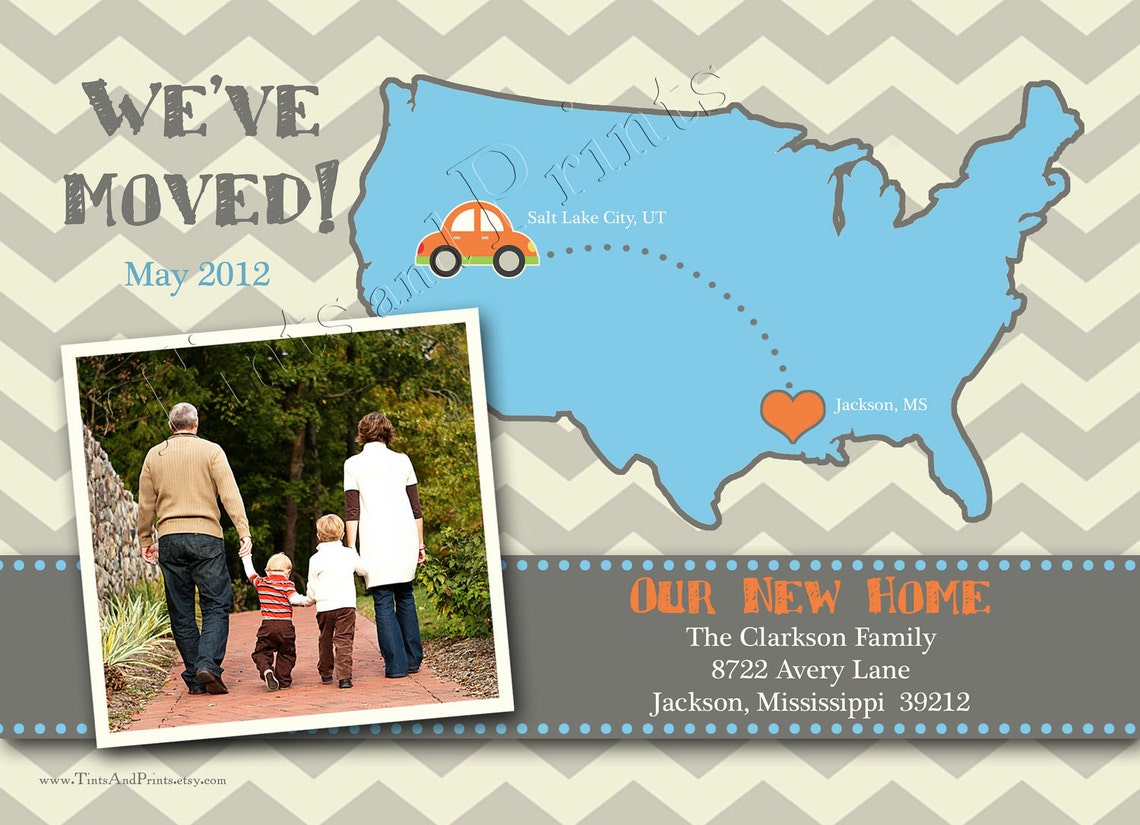 We've Moved Announcement Custom Photo Postcard With Map - Etsy