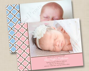 Modern Quatrofoil Custom Baby Photo Birth Announcement or Baptism or Christening Announcement Design