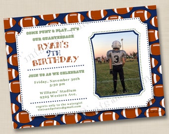 Football Star Custom Birthday Party Photo Invitation Design- any accent colors or age