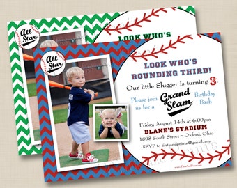 Grand Slam Baseball Custom Birthday Party Photo Invitation Design- any age