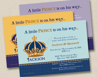 A Little Prince Is On His Way Custom Baby Shower Invitation or Birth Announcement Design