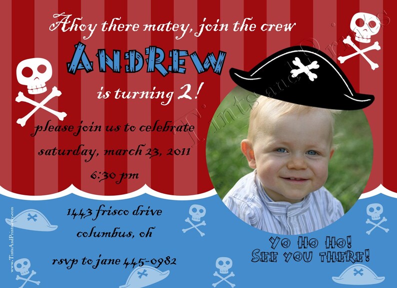 Ahoy Little Pirate Custom Photo Birthday Party Invitation image 3