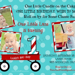 Little Red Wagon Custom Birthday Party Photo Invitation Design any age image 3