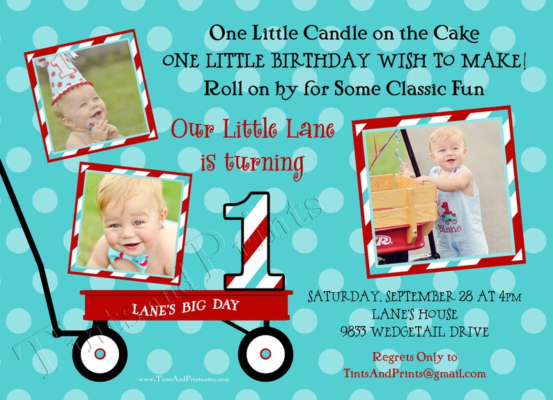 Little Red Wagon Custom Birthday Party Photo Invitation Design any age image 3