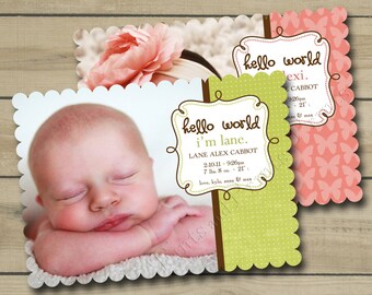 Scalloped Die Cut Custom Photo Birth Announcement Design - or any occasion