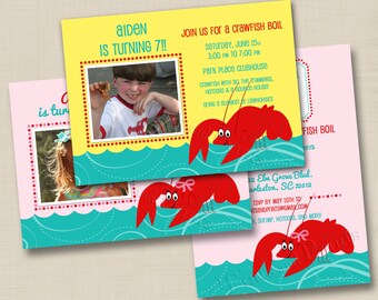 Southern Crawfish Boil Custom Boy or Girl Birthday Party Invitation Design with or without photo