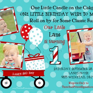 Little Red Wagon Custom Birthday Party Photo Invitation Design any age image 2