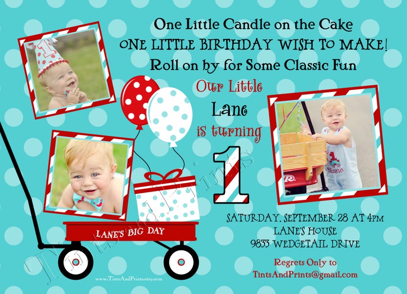 Little Red Wagon Custom Birthday Party Photo Invitation Design any age image 2