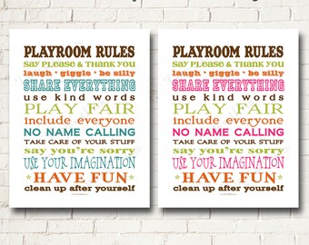 Playroom Rules Subway Art Printable Sign 11x14  - 2 color options