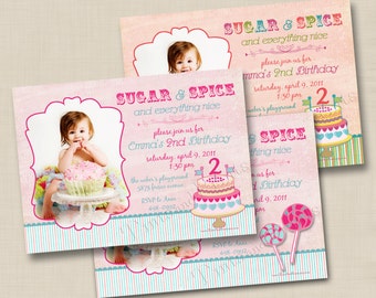 Sugar and Spice Birthday Cake or Lollipops Custom Photo Birthday Party Invitation Design - any age