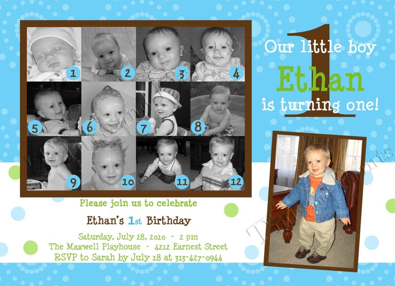 12 Months of Cuteness Custom 1st Birthday Party Invitation Design image 2