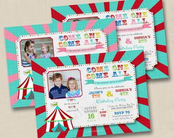 Circus or Country Fair Come One, Come All Custom Dual Birthday Party Invitation Design - printable any age