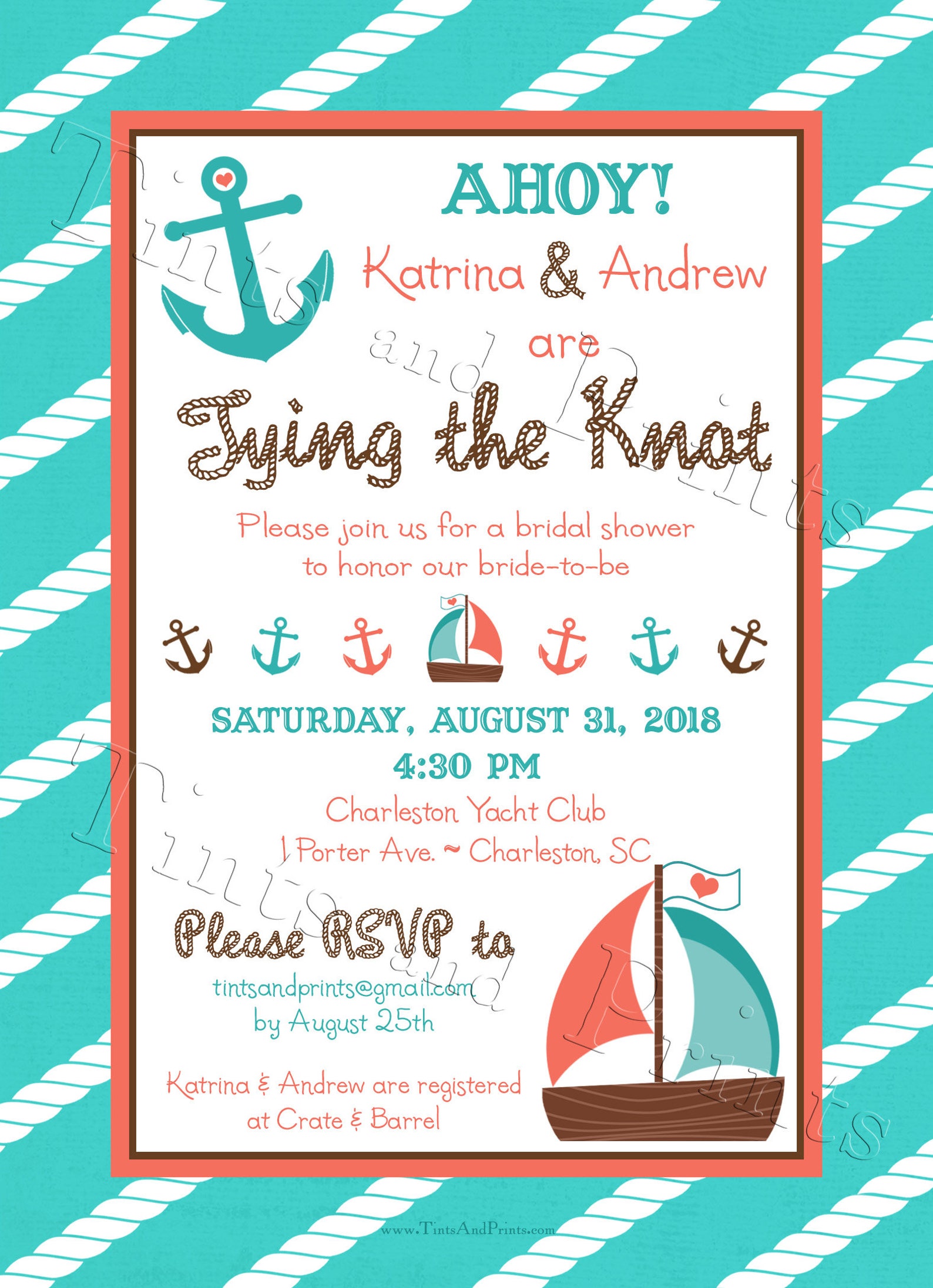 Nautical Tying the Knot Custom Bridal Shower or Baby Shower Etsy