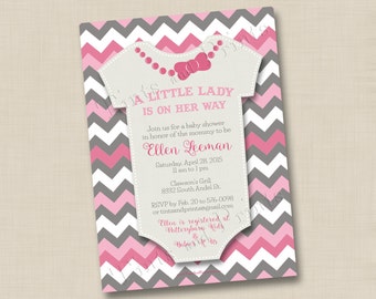 Chevron Little Lady Onesie Custom Baby Shower Invitation Design