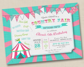 Country Fair Theme Park Custom Birthday Party Invitation Design - printable any age