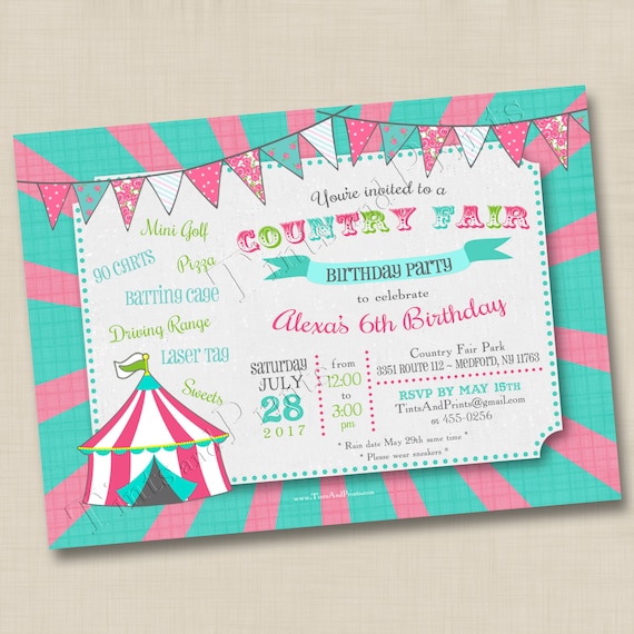 Country Fair Theme Park Custom Birthday Party Invitation Etsy