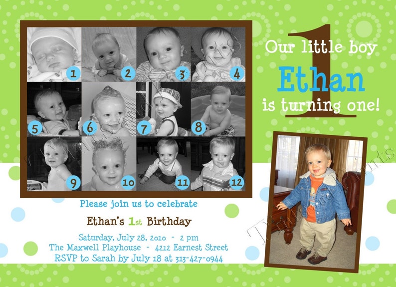 12 Months of Cuteness Custom 1st Birthday Party Invitation Design image 3