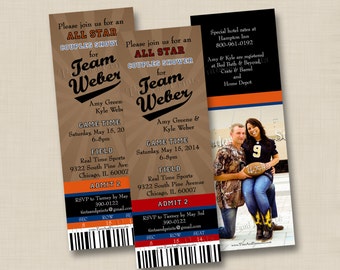 All Star Ticket Couples Shower or Save the Date Custom Photo Card Design - double sided design