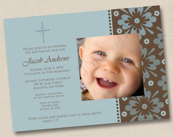 Gift from Above Custom Boy Baptism or Christening Announcement or Birth Announcement Design