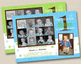 12 Months of Cuteness Custom 1st Birthday Party Invitation Design