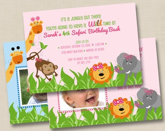 Adorable Zoo Animals Custom Birthday Party Invitation Design- girl or boy with or without photo