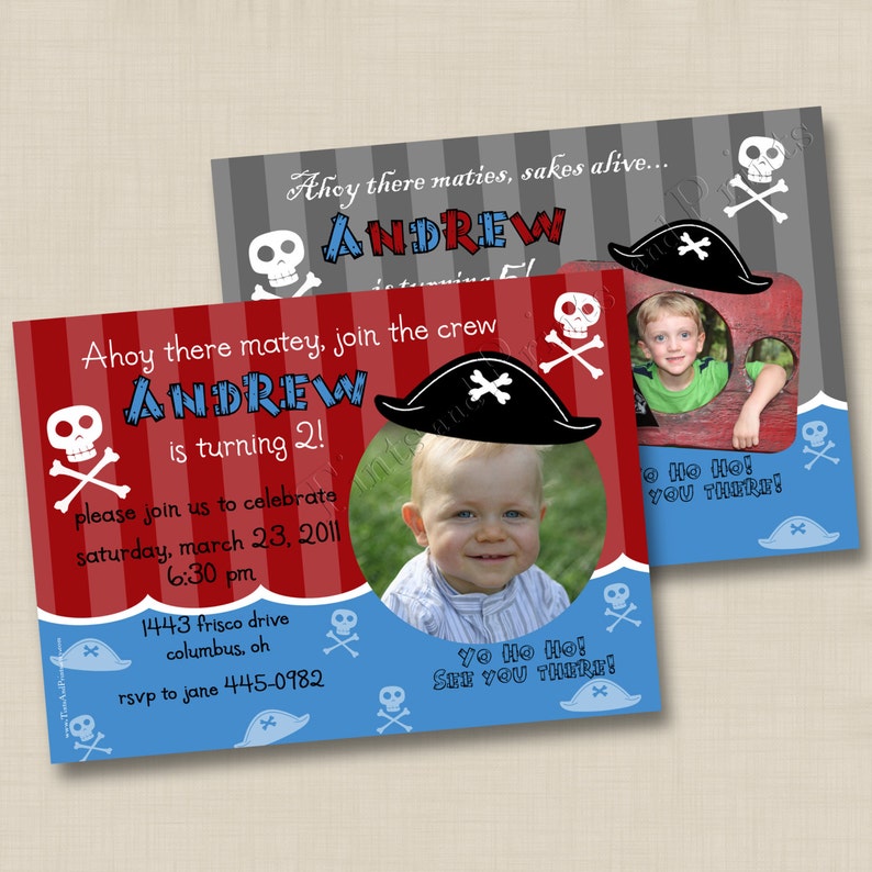 Ahoy Little Pirate Custom Photo Birthday Party Invitation image 1