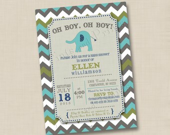 Modern Chevron Elephant Custom Baby Shower Invitation or Birth Announcement Design