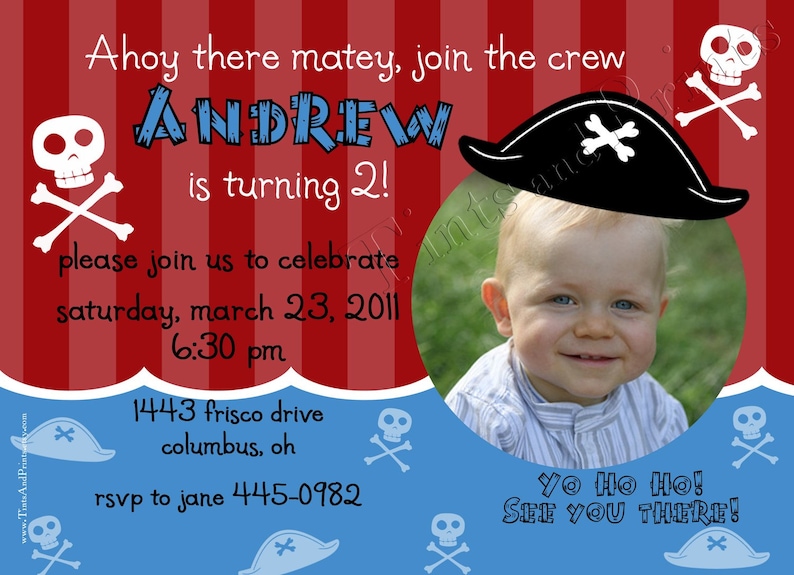 Ahoy Little Pirate Custom Photo Birthday Party Invitation image 2