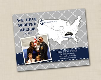 We've Moved & Dropped Anchor Announcement Custom Photo Postcard with Map - single sided design