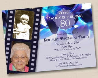 Orchids Milestone Birthday or Anniversary Party Custom Photo Invitation Design- any age