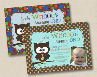 Whooo's Turning One Custom Birthday Party or Baby Shower Invitation Design with or without photo - any age