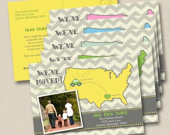 We've Moved Announcement Custom Photo Postcard with Map - double sided design