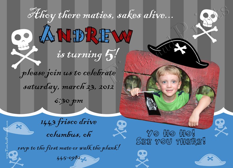 Ahoy Little Pirate Custom Photo Birthday Party Invitation image 4