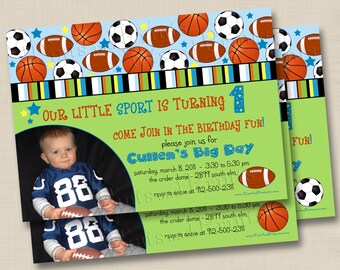 Our Little Sport Custom Birthday Party Photo Invitation Design- any age