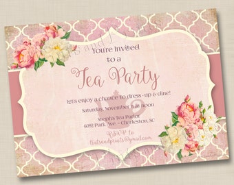 Vintage Tea Party or Shower Invitation Custom Design or any occasion