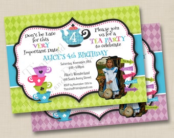 Alice's Tea Party Custom Birthday Party Photo Invitation Design - any age