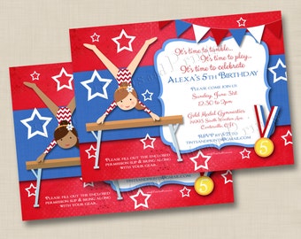 Little USA Gymnast Custom Birthday Party Invitation Design- any age