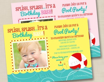 It's a Pool Party Custom Boy or Girl Birthday Party Photo Invitation Design - any age