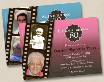 A Life in Film Milestone Birthday or Anniversary Party Custom Photo Invitation Design - any age
