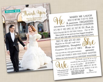 He She and We Thank You Photo Custom Wedding Card Design - double sided design