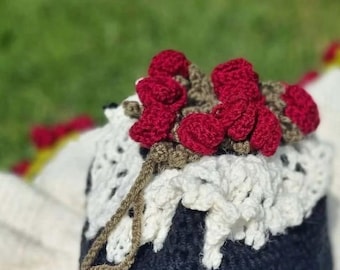Handmade Crochet Flower Bucket Bag, 3D Roses, Cottagecore Boho Purse