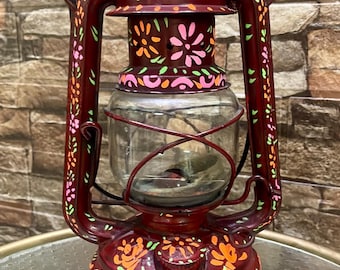Hand Painted Truck Art Lantern: Colorful Floral Boho Decor, Pakistani Folk Accent
