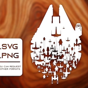 May include: A white silhouette of a Star Destroyer with a large number of X-Wing fighters flying out of the ship's hangar.