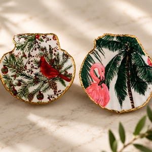Large Decoupage Scallop Shell Ring Dish