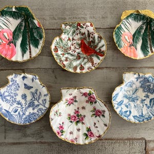 Large Decoupage Scallop Shell Ring Dish