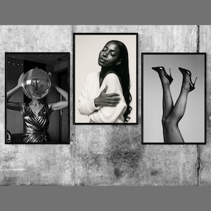 Set of 3 Monochrome Muse Printable Art Set Bold Feminine Power Black and White Aesthetic Confident Women Wall Decor Instant Download Png